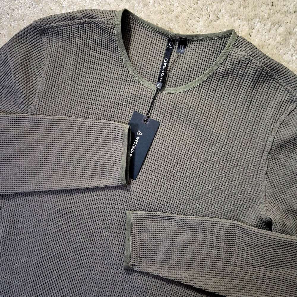 Western Rise Venture Shirt Green Mens Large Waffle Knit Performance Outdoor New